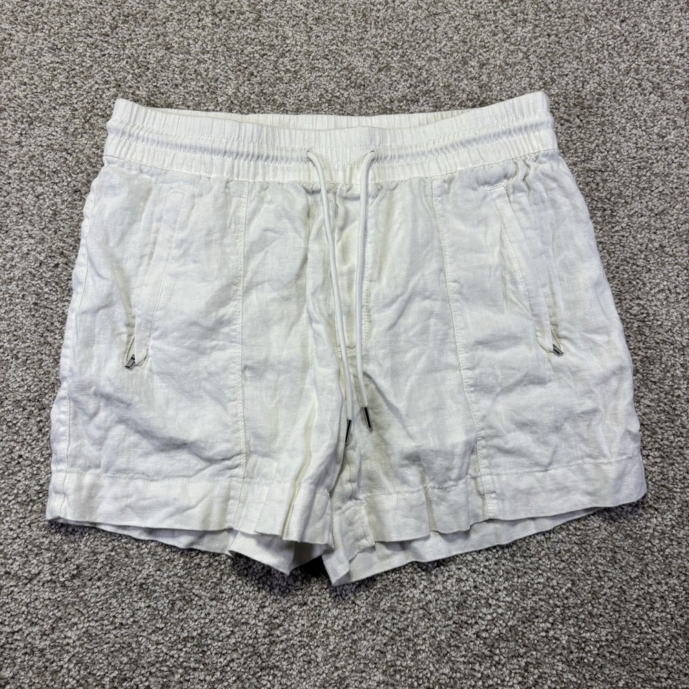 Athleta Shorts Womens 8 White Linen Elastic Waist Chino Casual Summer 3.5 Inseam